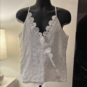 White Lace Trim Women's Top